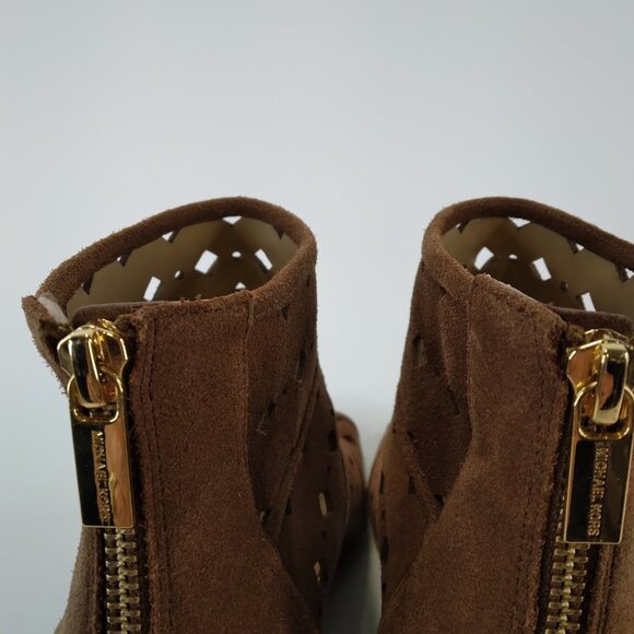 Michael Michael Kors Uma Brown Suede Wedge Peep Toe Ankle Boots Size 10M - Picture 6 of 13